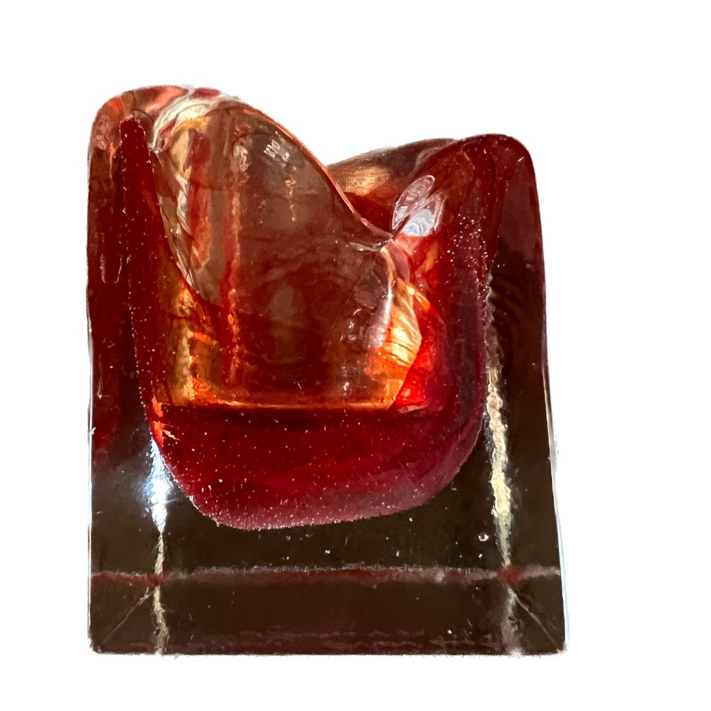 Signed Stockholms Glasbruk Karin Hammar Skansen Art Glass Votive Candle Red Sq